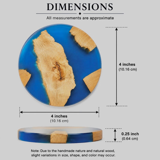 Blue Resin and Natural Wood Circle Coasters|4405
