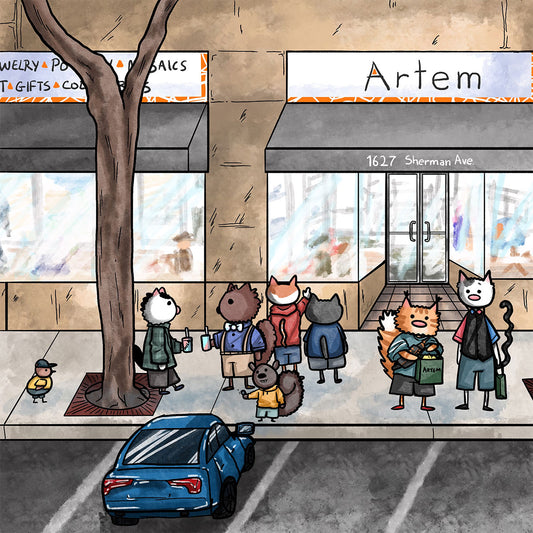 Illustration of Artem Pop Up Gallery storefront