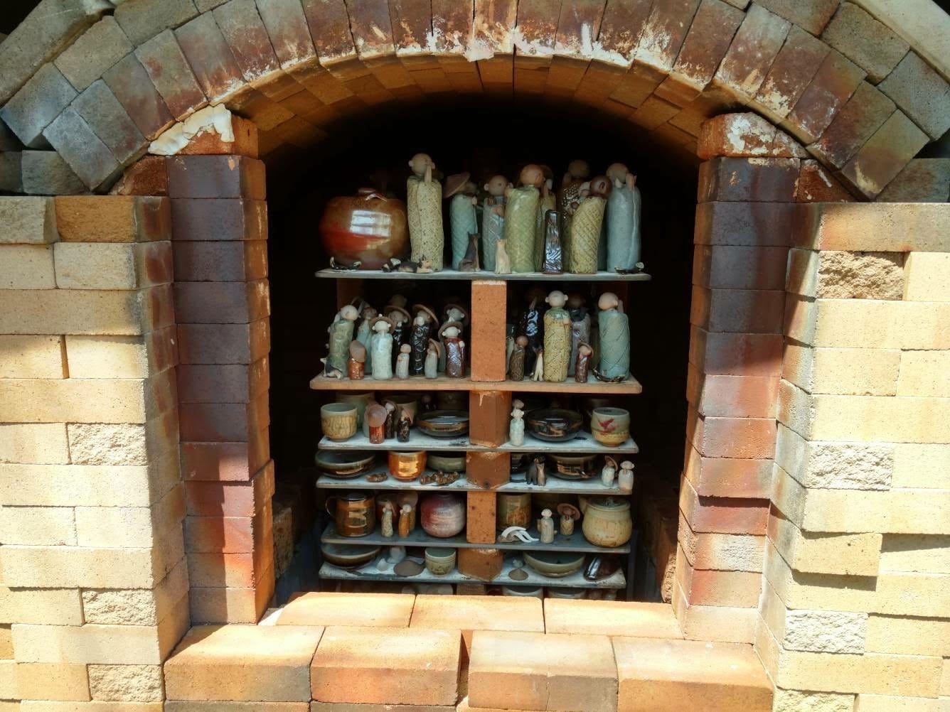 Anne Maraviglia's kiln filled with ceramic projects