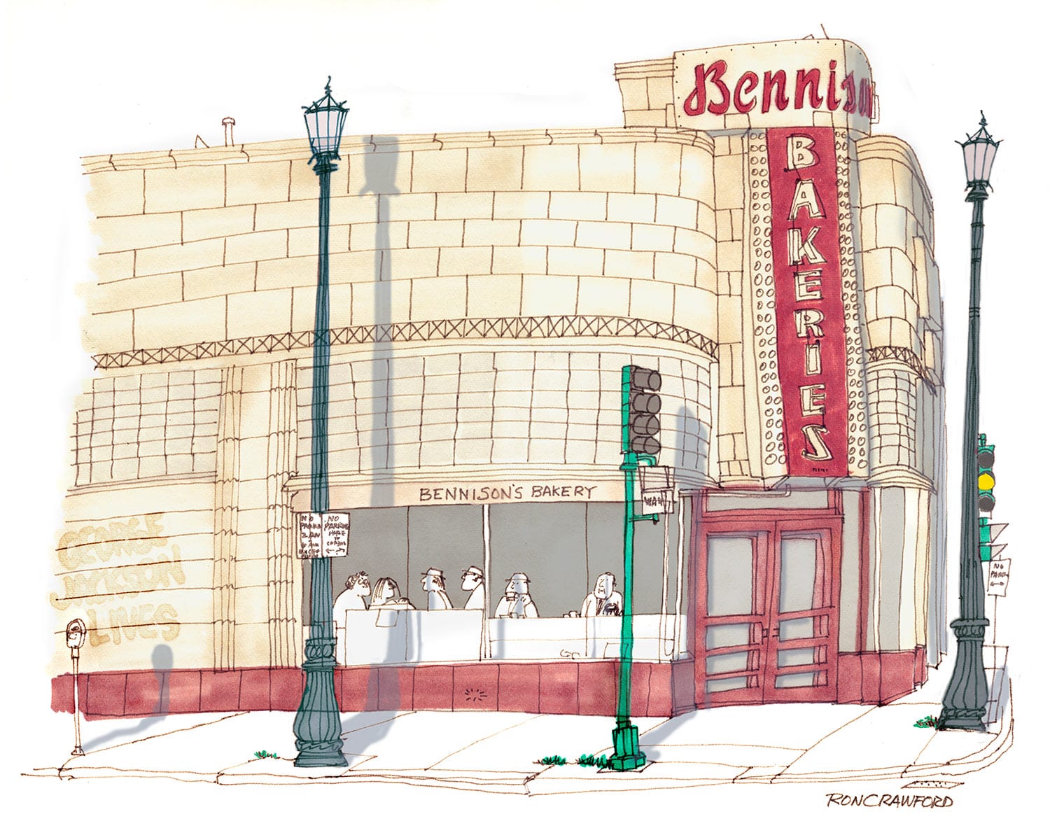 Ron Crawford's illustration of Bennison's Bakery