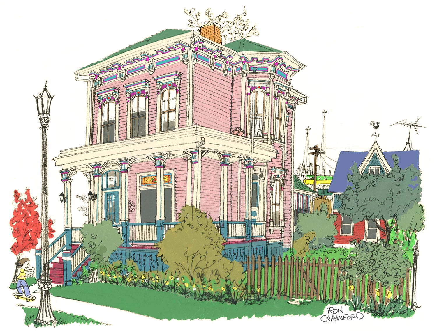 Ron Crawford's illustration of pink painted lady house