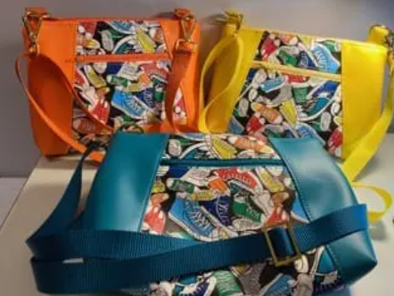 Blue, Yellow, and Orange handbags made by Ila Allen of Allen Designs