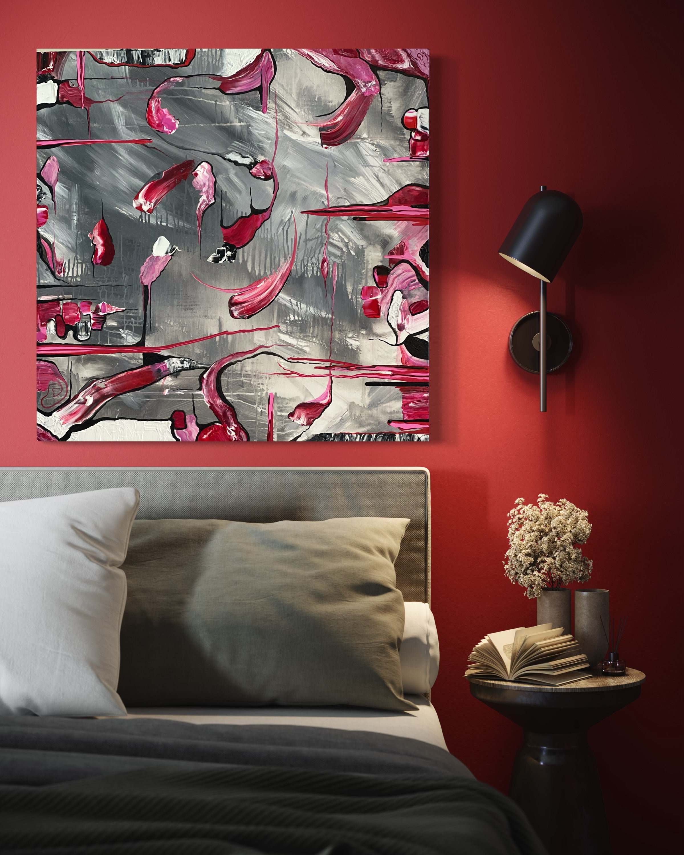 Pink and grey paintng by Jacalin Oser