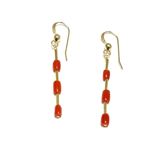Coral & 14k gf Tube Bead Earrings by Sarita Kamat|3814