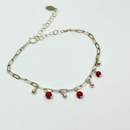 Red Coral & Sterling Silver Charm Bracelet - by Sarita Kamat Designs|5678