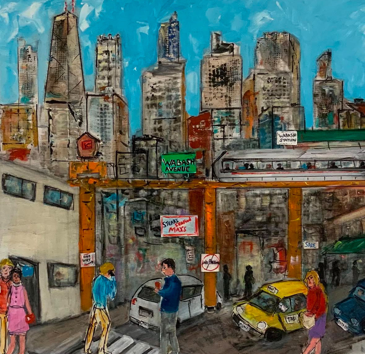 wabash avenue train station painting by Bob Leopold