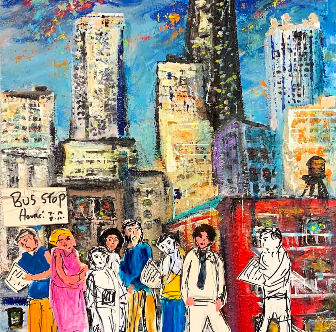 bus stop painting by Bob Leopold