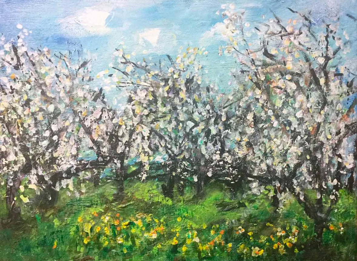 Painting of white trees by Bob Leopold