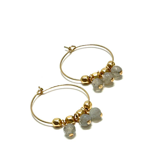 Labradorite charm Hoop 14kgf Earrings - by Sarita Kamat|3852