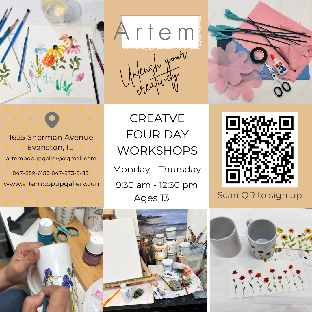 FOUR DAY ART WORKSHOP- July21 2025 to July 24, 2025, 9:30 am TO 12:30 pm