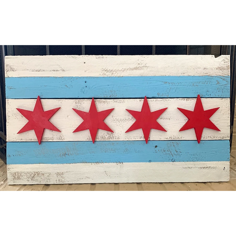 Chicago flag wooden artwork by Ron Styne