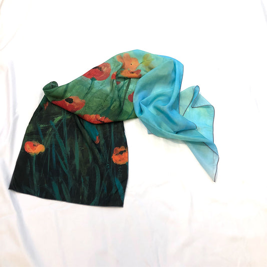 silk scarf featuring poppy plants