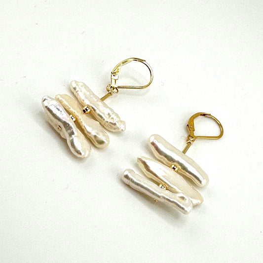 Freshwater Biwa Pearls Earrings 14kgf - by Sarita Kamat|3475