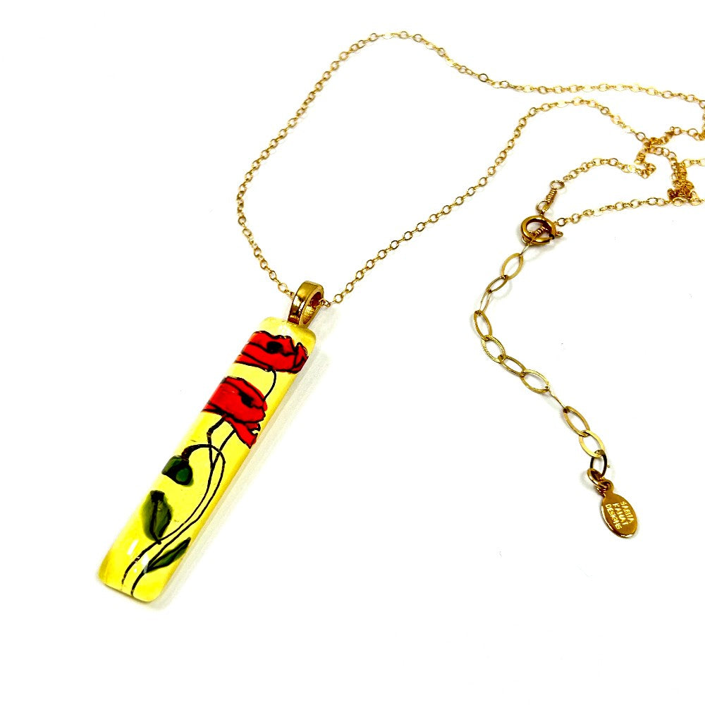 Red Poppies HAnd Painted Glass Necklace 14k Gold filled - by Sarita Kamat Designs|4994