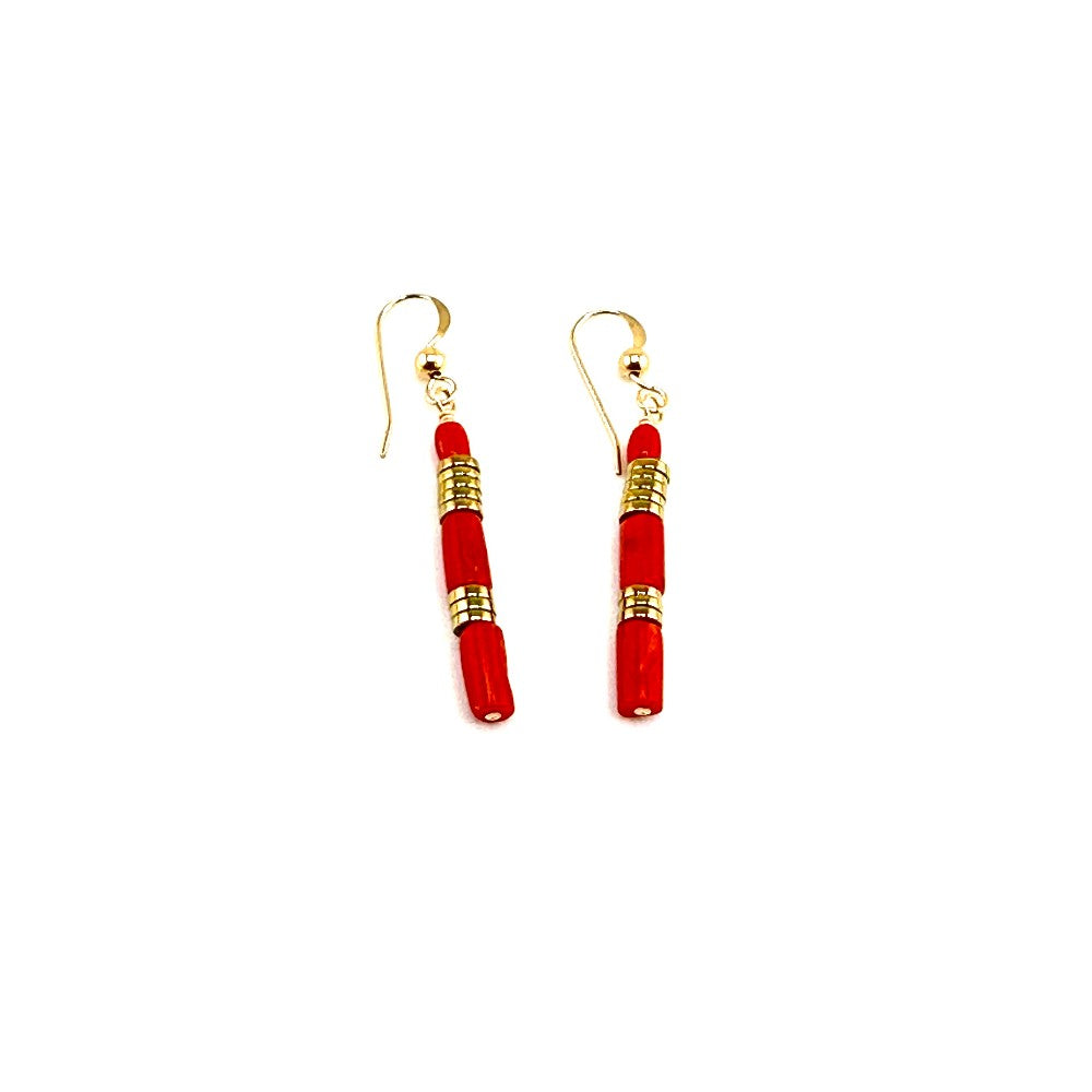 Coral and Hematite Earrings 4k gold filled|3483