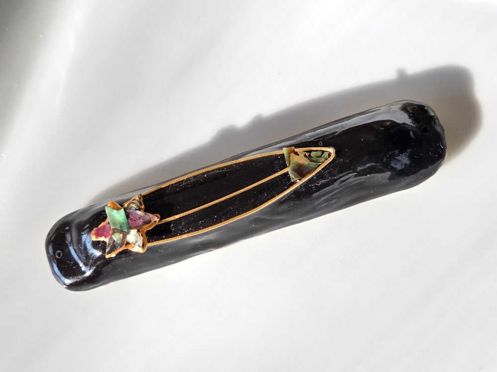 Black Mezuzah with Abalone Star of David by Rachael Gross|4868