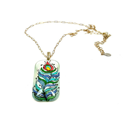 Hand-Painted Peacock Feather Necklace, SS by Sarita Kamat Designs|4917