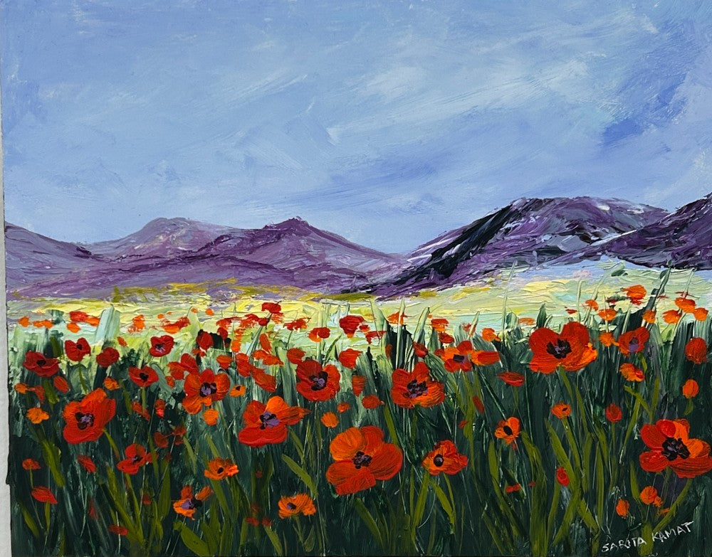 Poppies Beneath the Mountains – Original Acrylic Painting by Sarita Kamat|5531