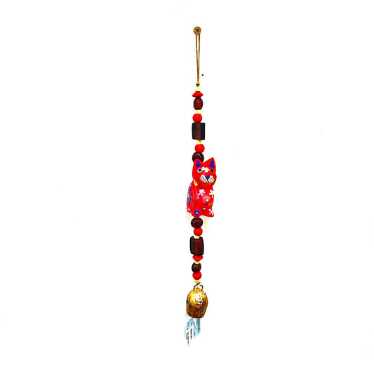 104. Red Cat with India Glass Beads bell - By Lesa Davis|4279