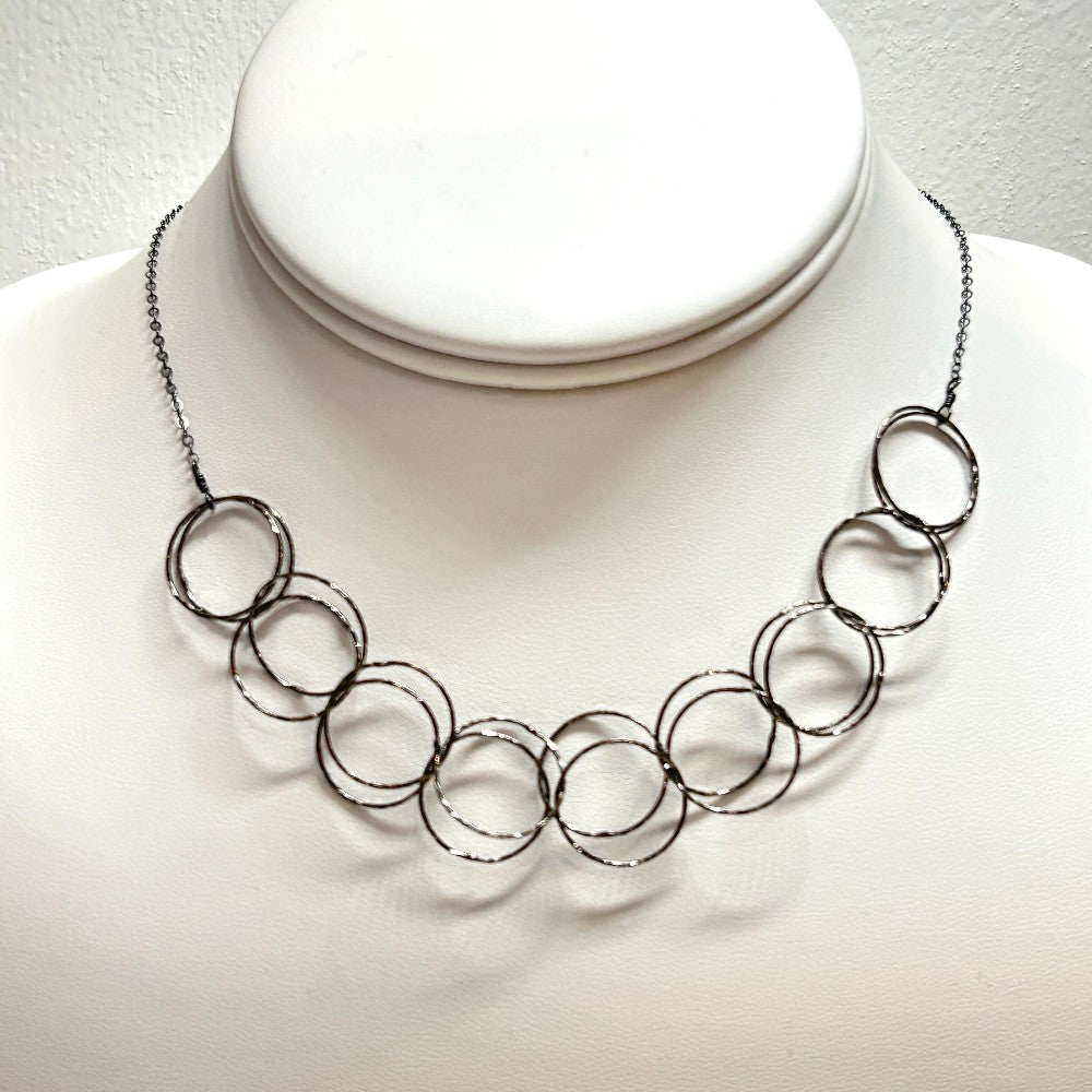 Oxidized Sterling Silver Open Circle Link Necklace|3859