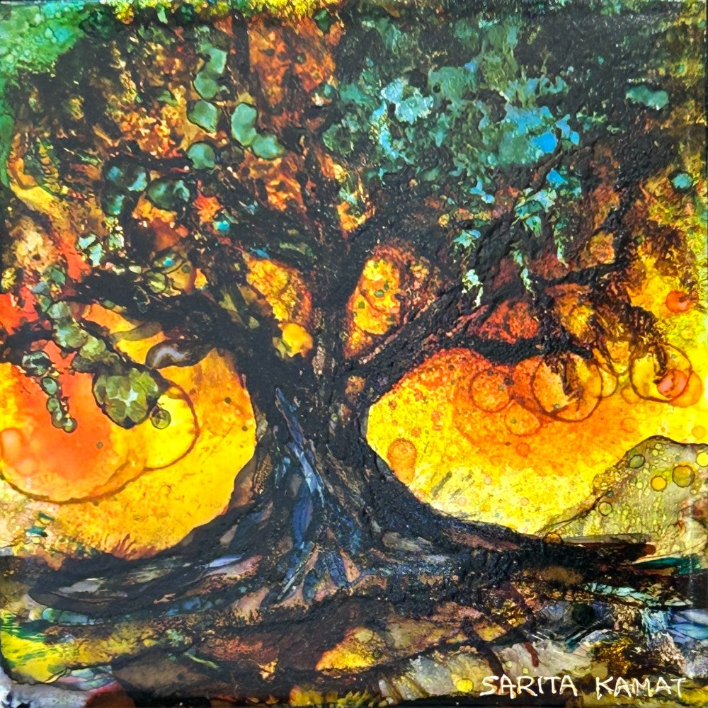 'The Soul of The Tree  - original Alcohol Ink Painting by Sarita Kamat Designs|4595