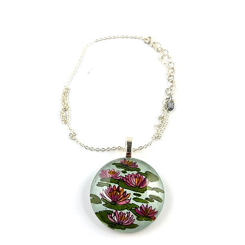 Waterlily Hand-painted on Pendant Necklace SS - by Sarita Kamat|3963