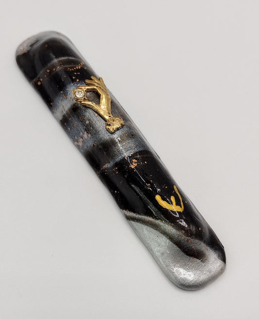 Black, Silver and Gold Mezuzah - by Rachael Gross|4842