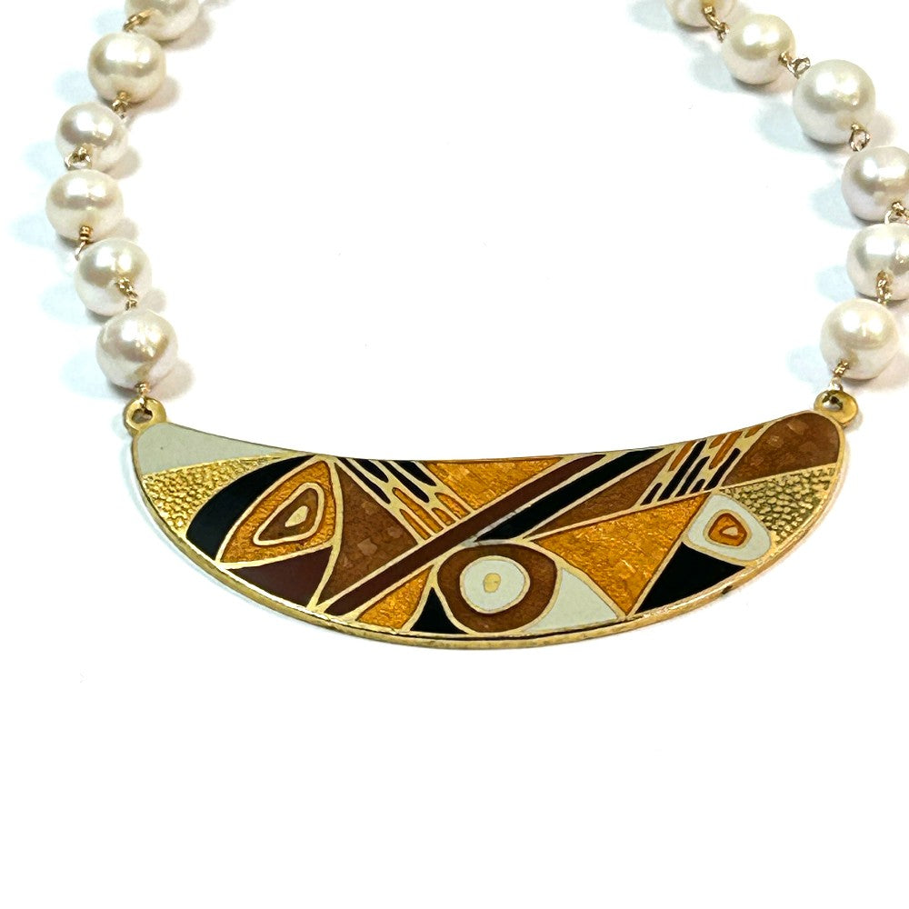 Freshwater Pearl Necklace with Found Enamel Pendant – by Sarita Kamat Designs|5021