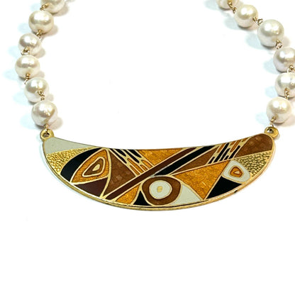 Freshwater Pearl Necklace with Found Enamel Pendant – by Sarita Kamat Designs|5021