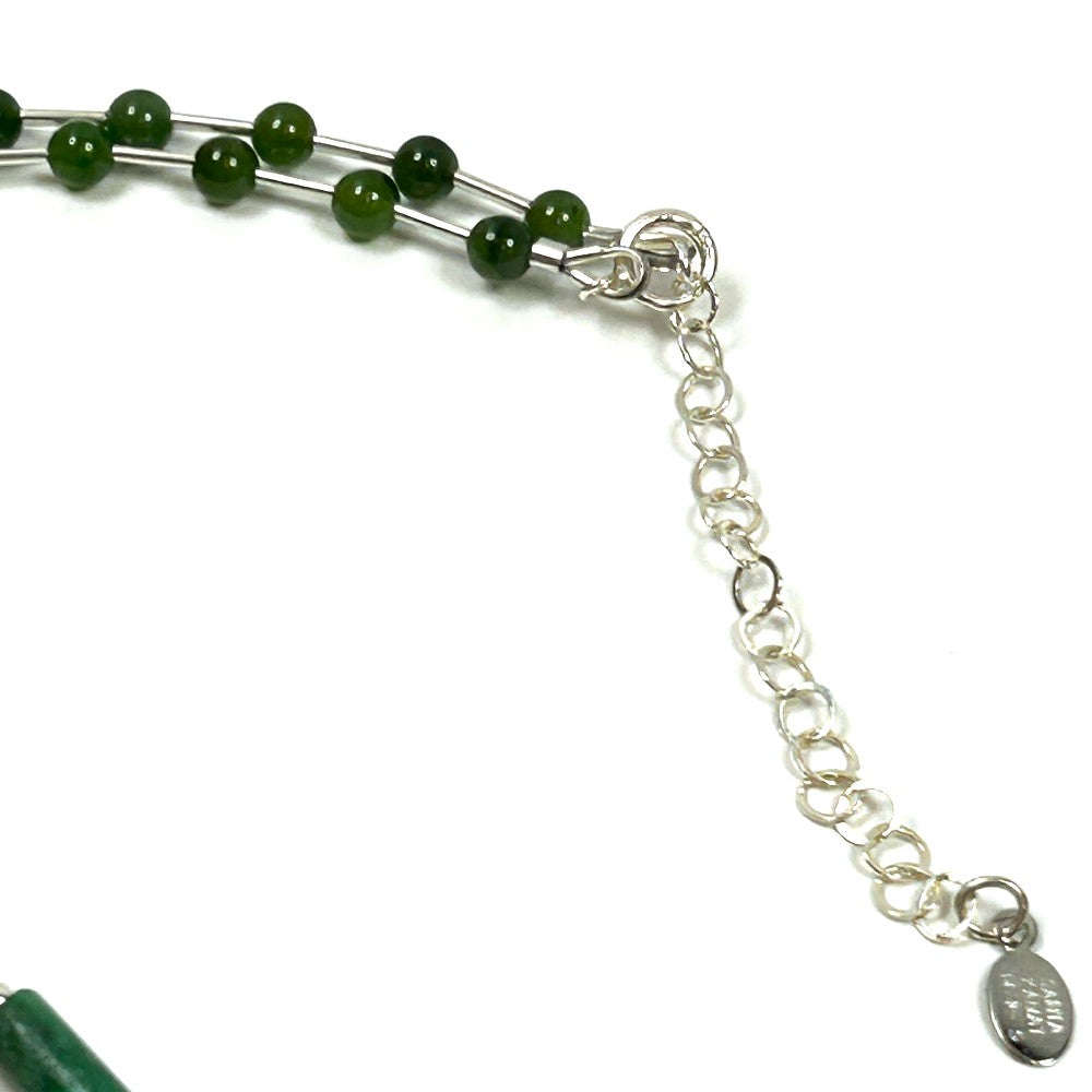 Jade Tube and Round Bead Sterling Silver Necklace - by Sarita Kamat Designs|4621