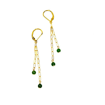 Jade and 14k Gold-Filled Paperclip Chain Earrings|4673