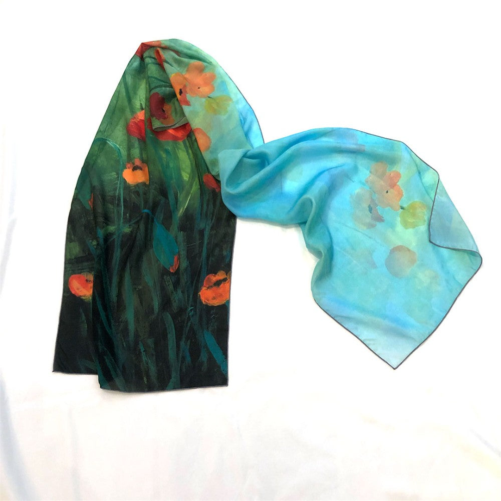 Poppy Field 1`- Silk Habotai Scarf by Sarita Kamat|3541