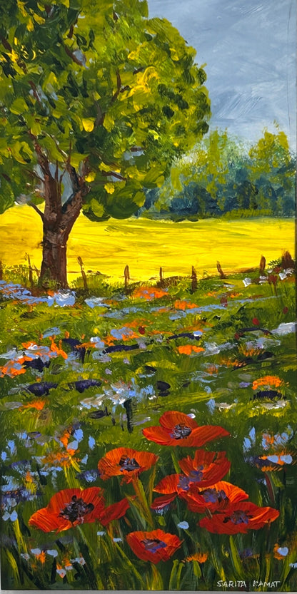 Where the Poppies Lead – Original Poppy Field Acrylic Painting by Sarita Kamat Designs|4687