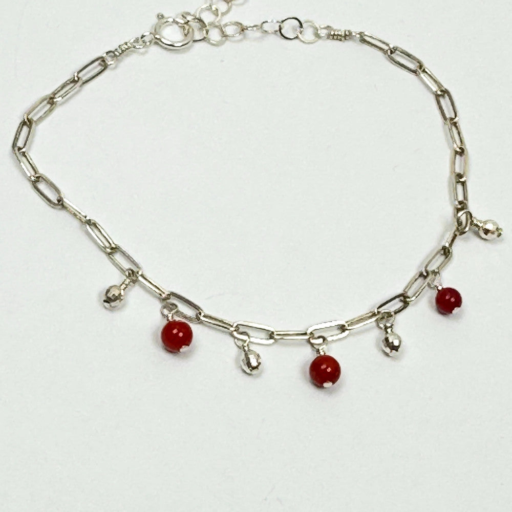 Red Coral & Sterling Silver Charm Bracelet - by Sarita Kamat Designs|5677