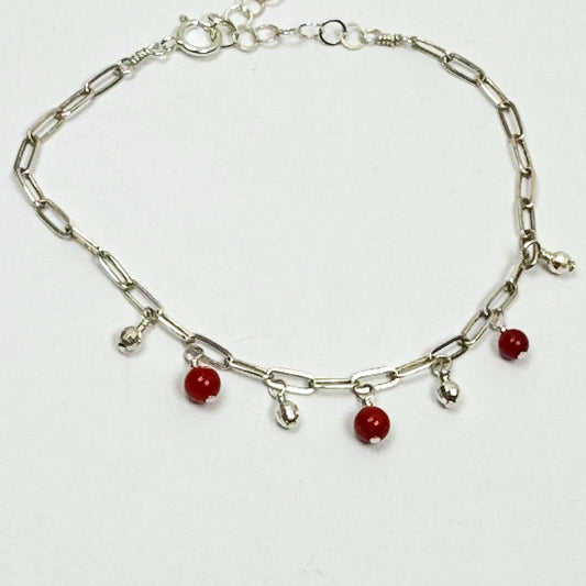Red Coral & Sterling Silver Charm Bracelet - by Sarita Kamat Designs|5677