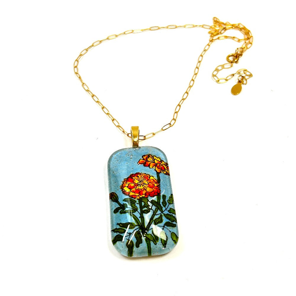 Hand-Painted Floral Necklace 14k Goldfilled - by Sarita Kamat Designs|4921