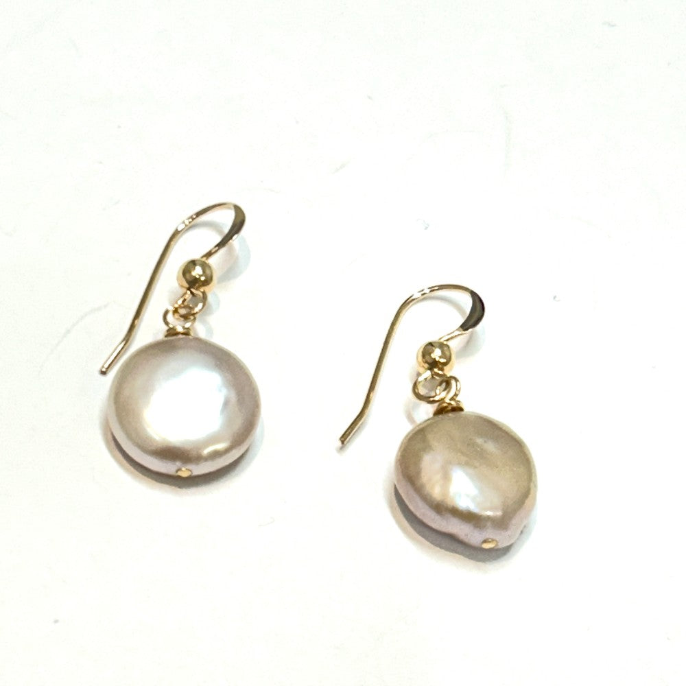 Gray Freshwater Coin Pearl Earrings 14K Gold filled - by Sarita Kamat|3807