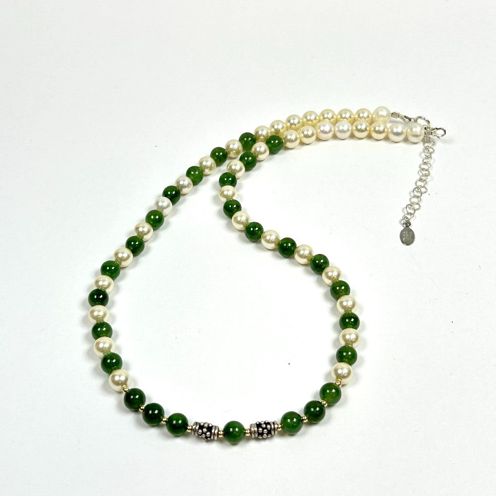 Jade and Freshwater Pearl with Sterling Silver accents Necklace - by Sarita Kamat Designs|4732