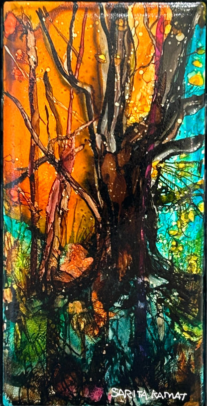 The Enchanted Forest #45 Original Alcohol Ink Forest Painting by Sarita Kamat|5085