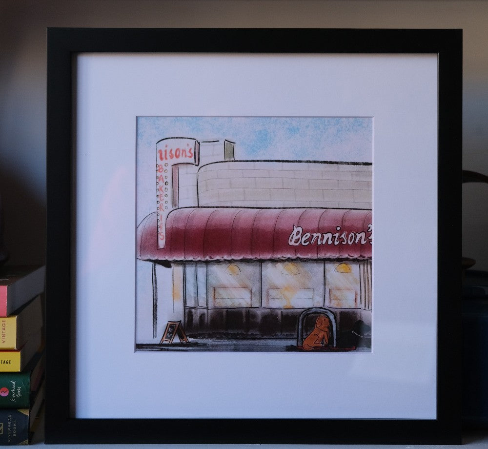 Bennison's Bakery with Dogs Print (Framed) - by Ahalya Mandana|5334