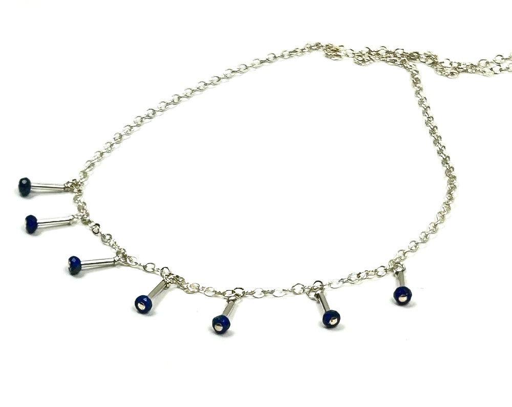 Lapis Lazuli Dangle Necklace in Sterling Silver - by Sarita Kamat Designs|5525