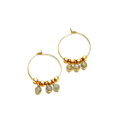 Labradorite charm Hoop 14kgf Earrings - by Sarita Kamat|3851