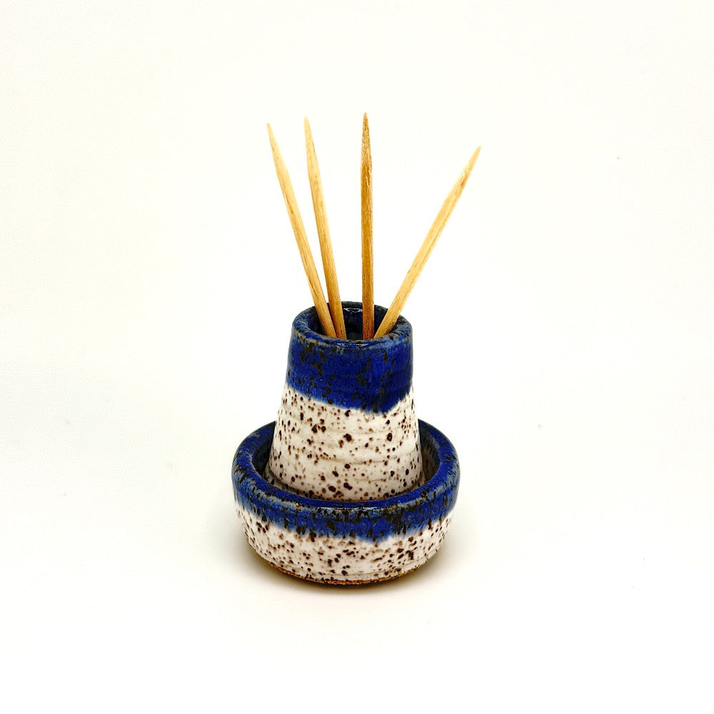 Ceramic Toothpick holder & small bowl set (Blue & White) by Frank Seter|3997