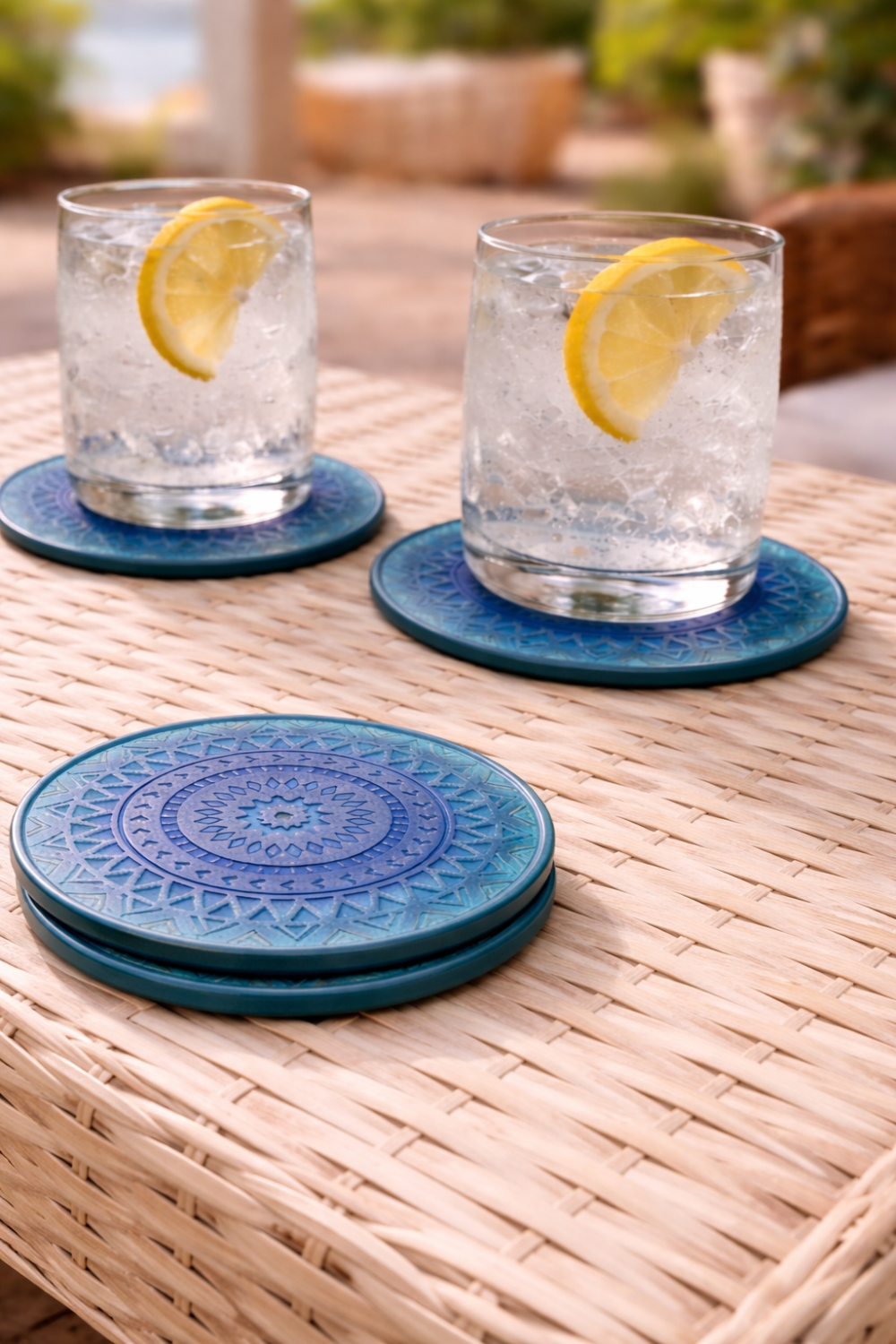 Blue Mandala Patterned Coasters - set of 4|4391