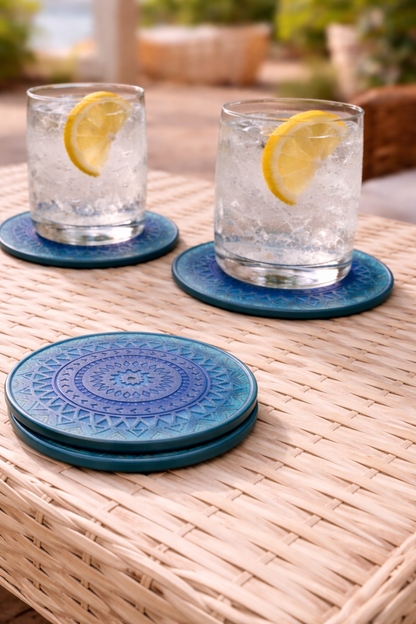 Blue Mandala Patterned Coasters - set of 4|4391