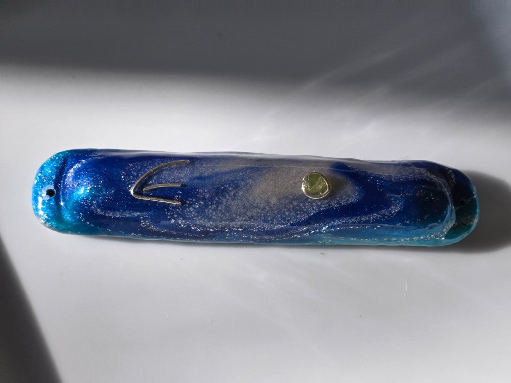 Blue, Green and Silver Mezuzah with Peridot - by Rachael Gross|4860
