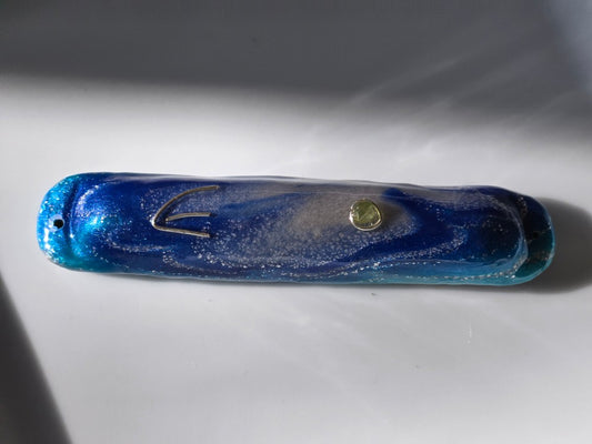 Blue, Green and Silver Mezuzah with Peridot - by Rachael Gross|4860