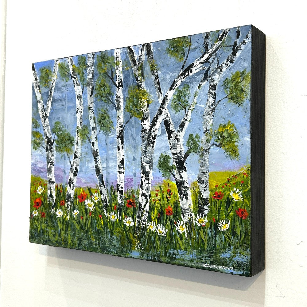 Wildflowers Among the Birches – Original Acrylic Painting by Sarita Kamat Designs|4684