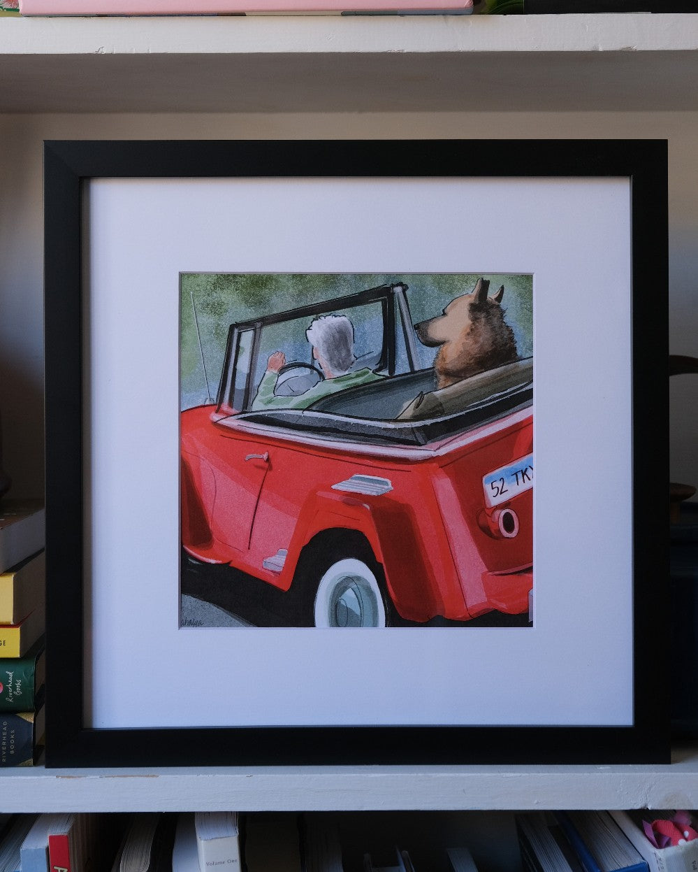 Dog in Red Car Print (Framed) - by Ahalya Mandana|5318