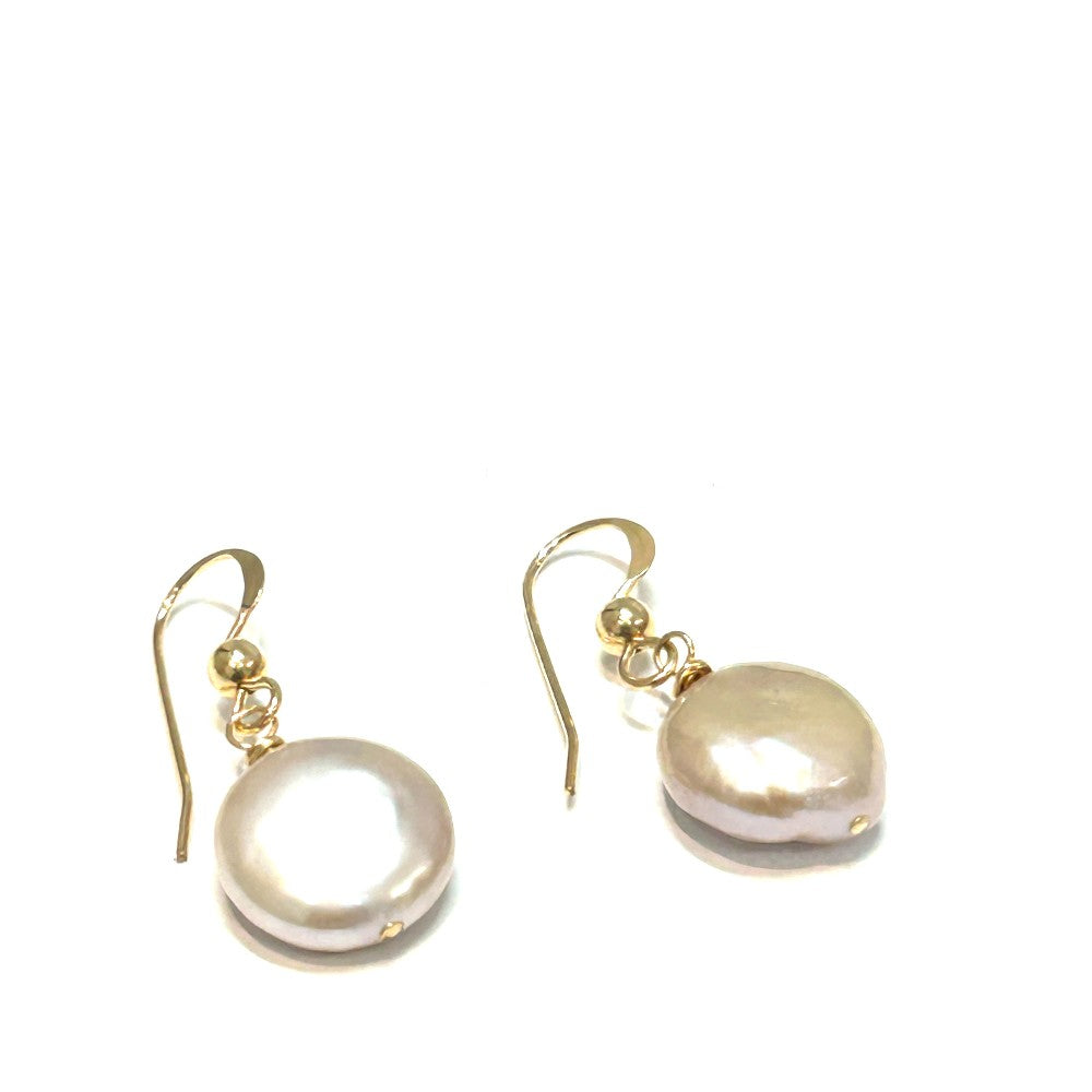 Gray Freshwater Coin Pearl Earrings 14K Gold filled - by Sarita Kamat|3806